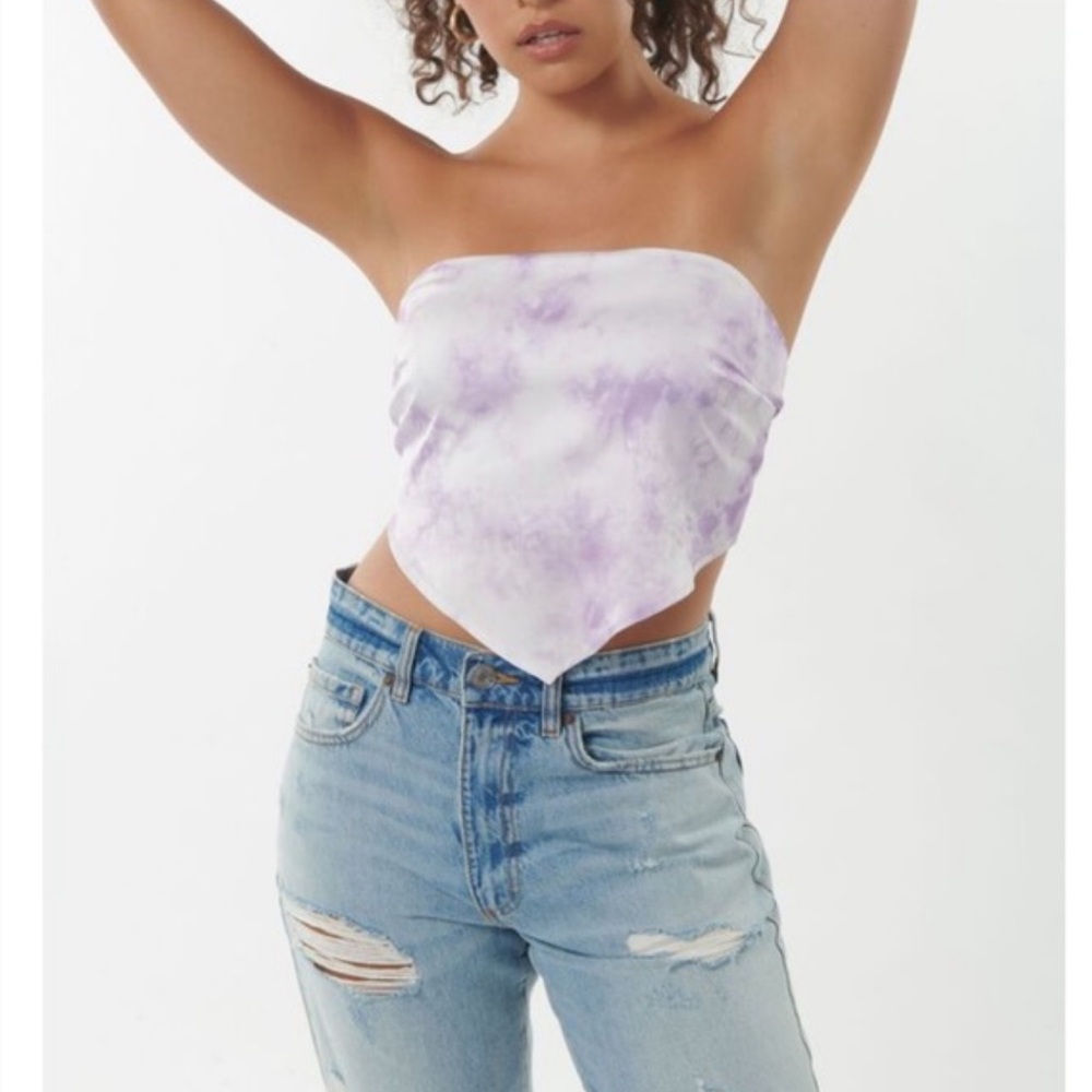 GARAGE Handkerchief Cami Viola Tie Dye Strapless Purple White Tie Back SZ Large